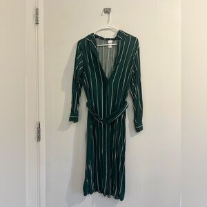 H&M Dark Green Striped Long Sleeve Dress